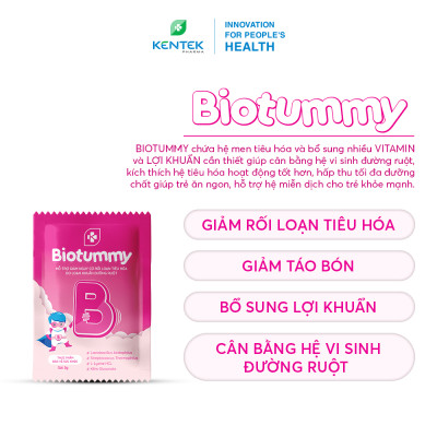 Thực phẩm bổ sung lợi khuẩn đường ruột, giảm rối loạn tiêu hóa, táo bón do loạn khuẩn đường ruột cho bé BIOTUMMY | Kentek Pharma | Gói 3g, Hộp 30 gói
