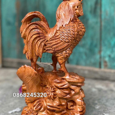 Tượng gia đình gà phong thủy bằng gỗ hương đá kt cao 40×20×14cm 