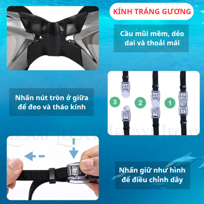 Kính Bơi Cận Thị Từ 1.5 Đến 8.0 Độ Mắt Tráng Gương Chống UV, Hấp Hơi Cho Người Lớn Và Trẻ Em