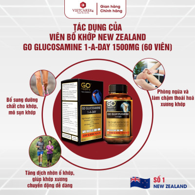 Bộ Sản Phẩm Bổ Tim, Bổ Xương Khớp New Zealand: 2 Hộp Bổ Tim Nutri Co Q10 160g Hawthorn -30 Viên; Go Glucosamine 1-A-Day 1500mg - 60 Viên