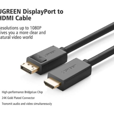 Ugreen UG10203DP101TK 3M Màu Đen Cáp chuyển đổi Displayport sang HDMI thuần đồng - HÀNG CHÍNH HÃNG