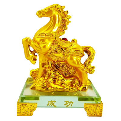 Tượng chú ngựa vàng đế kính thủy tinh cao cấp - Tượng MÃ PHI THIÊN - Hàng Nhập Khẩu