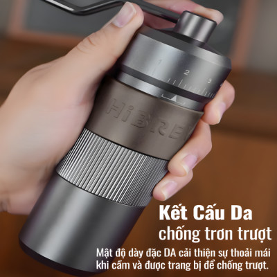 Máy xay hạt cà phê cầm tay chuyên nghiệp, lưỡi xay 6 cánh core kép, 55 cấp độ và 11 level thương hiệu HiBREW G4B - Hàng Nhập Khẩu