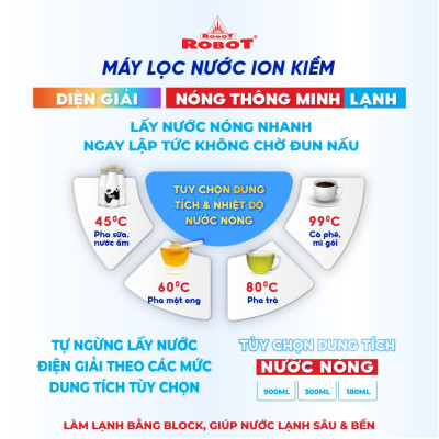 Máy Lọc Nước Điện Giải Ion Kiềm ROBOT IonQueen 912 Chế Độ Nóng Nguội Lạnh - 9 Tấm Điện Cực Titanium Phủ Platium - Hàng Chính Hãng