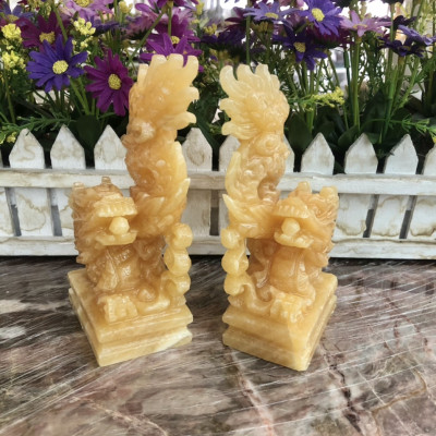 Cặp Rồng đứng phong thủy đá ngọc hoàng long - Cao 15 cm