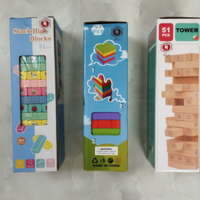 Đồ Chơi Rút Gỗ, SIZE TO, Đồ Chơi Gỗ Với 3 Mẫu Động Vật, Số Và Màu 51Pcs, Đồ Chơi Trẻ Em Thông Minh