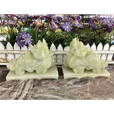 Cặp Tỳ Hưu phong thủy đá ngọc Onyx có đế - Dài 15 cm