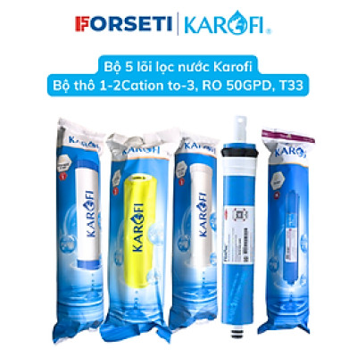 Bộ 5 lõi lọc nước Karofi gồm bộ lọc thô 12 Cation to 3, màng RO 50 US và lõi chức năng T33 dành cho máy lọc nước Karofi - Hàng chính hãng