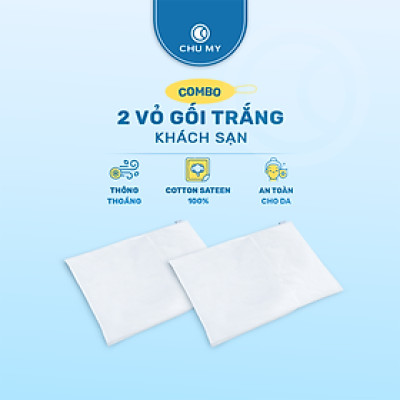 Combo 2 Vỏ gối khách sạn 5 sao màu trắng trơn - Mát mẻ mịn màng - Vỏ gối Cotton Sateen thiên nhiên 100%