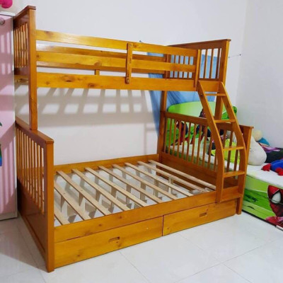 Giường Tầng 1m6 Gỗ Tự Nhiên - Thiết Kế Chắc Chắn & Tiết Kiệm Diện Tích -  Có Thể Tách Thành 2 Giường Riêng Biệt - Vàng Gỗ