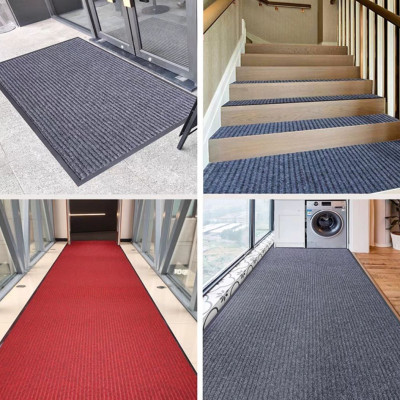 Thảm Chùi Chân chống trượt đế cao su trải sảnh 120cm x180cm - Đỏ đun & Xám đen