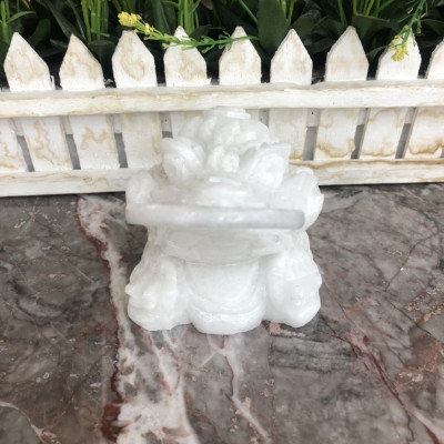 Tượng Cóc Ba Chân, Cóc Ngậm Tiền, Thiềm Thừ phong thủy chiêu tài lộc đá cẩm thạch trắng - Dài 10 cm