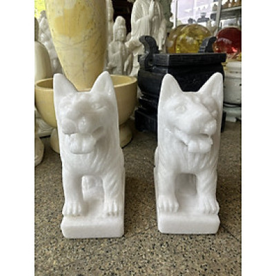 Cặp tượng chó đá cẩm thạch trắng gác cổng