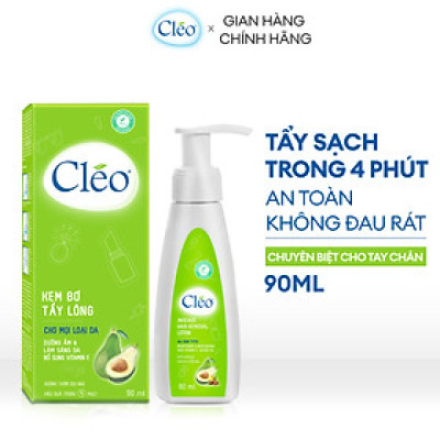 Kem tẩy lông Chiết Xuất Bơ Cleo dạng sữa dành cho vùng tay chân dành cho mọi loại da 90ml, an toàn, không đau và đạt hiệu quả nhanh chóng