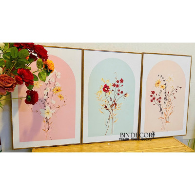 (ẢNH THẬT) Tranh treo tường hoa cỏ mùa xuân hiện đại trang trí decor kèm đinh