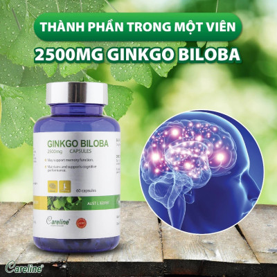 Viên Uống Bổ Não CareLine Ginkgo Biloba 2500mg Hỗ Trợ Tăng Cường Tuần Hoàn Máu Não 60 Viên/Hộp
