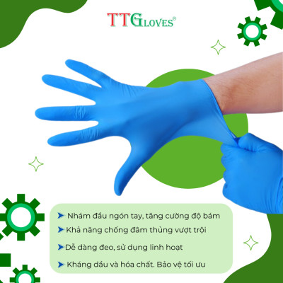 Găng Tay Cao Su Y Tế Size XS Không Bột Nitrile TTGLOVES Màu Xanh (100 Chiếc)