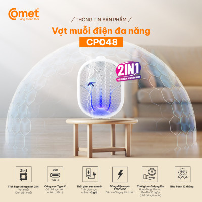 Vợt muỗi điện Comet CP048 Pin Lithium 500mAh sạc 2h dùng 10 ngày BH 12T cổng sạc type C