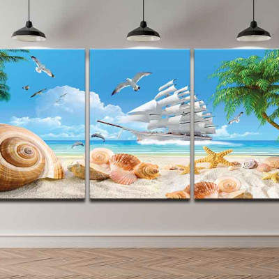 Tranh canvas phong thủy treo tường - Thuận buồm xuôi gió - TBXG003 - Bộ ghép 3 bức tràn viền - 120x60cm