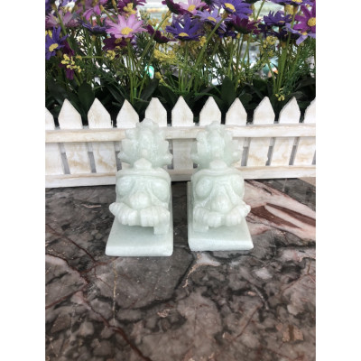 Cặp Tỳ Hưu phong thủy đá cẩm thạch trắng xanh - Dài 11 cm