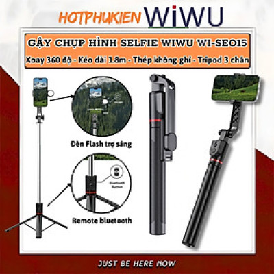 Gậy chụp ảnh selfie tự sướng kiêm tripod 3 chân, đèn Flash trợ sáng hiệu WlWU Wi-SEO15 - Tích hợp remote control bluetooth, Xoay 360 độ, thân nhôm, kéo dài 1,8m, chắc chắn, bền bỉ, gập gọn, pin sạc type C cho iPhone Oppo Samsung - Hàng nhập khẩu