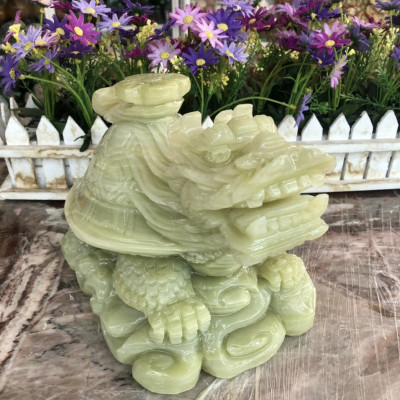 Tượng Long Quy ( Rùa đầu Rồng ) phong thủy đá ngọc Onyx đặt bàn thờ - Dài 25 cm