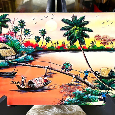 Tranh sơn mài - ĐỒNG QUÊ VIỆT NAM - Hàng xuất khẩu size 20x30 cm