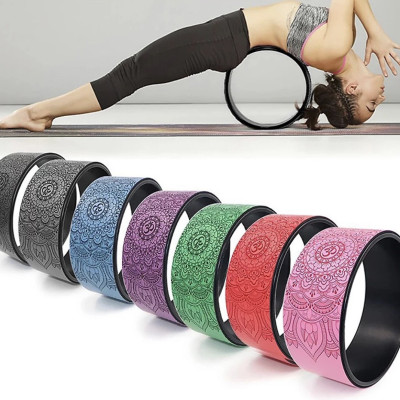Vòng Tập Yoga PU Có In Hoa Văn ấn-tập  YOGA, Khung Nhựa ABS Bọc PU Cao Cấp, Chịu Lực Tốt, Kích Thước 33x13cm