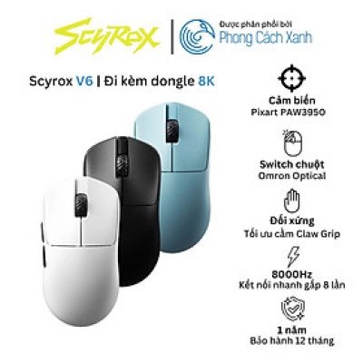 Chuột không dây siêu nhẹ Scyrox V6 - Đi kèm dongle 8K - Hàng Chính Hãng