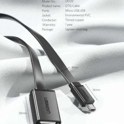 Ugreen UG10821US133TK 10CM màu Đen Cáp chuyển đổi MICRO USB sang USB âm hỗ trợ OTG dáng dẹt - HÀNG CHÍNH HÃNG