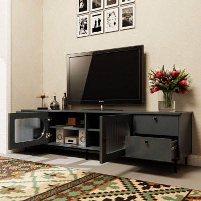 [Happy Home Furniture] SISEEL, Kệ TV 2 cánh mở 4 ngăn kéo - chân sắt, 200cm x 40cm x 52cm ( DxRxC), KTV_052