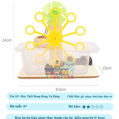 Đồ Chơi Khoa Học Tự Làm, Đồ Chơi Lắp Ghép STEM, Đồ Chơi Gỗ Cao Cấp Khoa Học Tự Làm DIY Wood Steam Máy Thổi Bong Bóng Tự Động