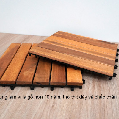 Vỉ Gỗ Lót Sàn Ban Công Thương Hiệu ANKAN Màu Vàng Nắng Loại 6 Nan, Sàn Gỗ Lót Ban Công, Sân Vườn, Hồ Bơi, Phòng Spa, Siêu Bền, Chịu Nước Tốt, Chống Trơn Trượt, Tiêu Chuẩn Xuất Khẩu (10 Vỉ)