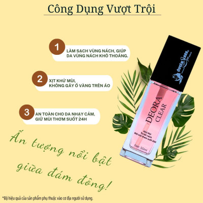 COMBO Xịt Khử Mùi Hôi Nách DEORA CLEAR 50ml & LARA CLEAR 40ml, Khử Mùi Toàn Thân, Ngăn Tiết Mồ Hôi