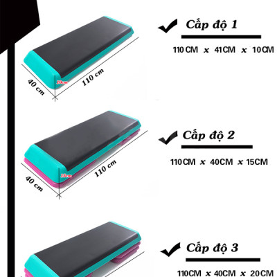 Bục dậm nhảy Aerobic, bục thể dục 840 chịu tải 100kg với 3 cấp độ chiều cao phù hợp nhiều bài tập