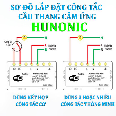 Công Tắc Cầu Thang Thông Minh Hunonic, Công Tắc Cảm Ứng Wifi - HNP1SCP