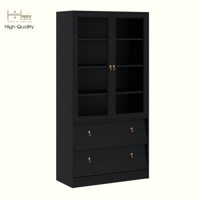 HAPPY FURNITURE , Kệ sách cửa kính 2 ngăn kéo - CALYN , KSA_107 , 90cm x 39cm x 176cm DxRxC
