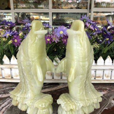 Cặp cá chép phong thủy đá ngọc onyx trang trí bàn làm việc - Cao 20 cm