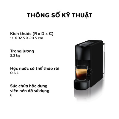 Bộ máy pha cà phê Nespresso Essenza Mini Đen & máy đánh sữa Aeroccino 3 - Hàng chính hãng