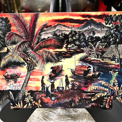 Tranh sơn mài - ĐỒNG QUÊ VIỆT NAM - Hàng xuất khẩu size 20x30 cm