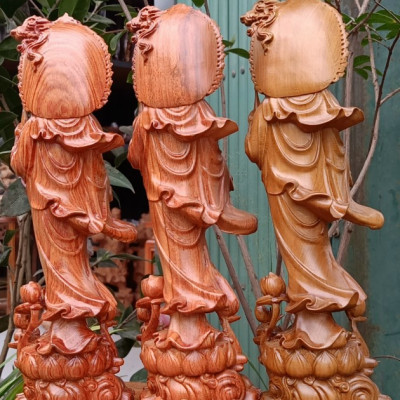 Tượng phật bà quan âm bồ tát bằng gỗ hương đá liền khối kt 30×9×10cm