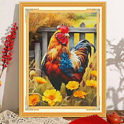 [Thêu 4 sợi] Tranh thêu chữ thập Gà trống xw3112, kích thước 45 x 60 cm