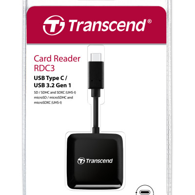 Đầu Đọc Thẻ Nhớ SD/microSD/USB Transcend RDC3 Cổng Type C New Version - Hàng Chính Hãng