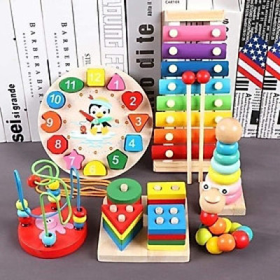 Combo 6 Đồ Chơi Gỗ BR06X, Đồ Chơi Giúp Bé Bận Rộn Phát Triển Các Kỹ Năng Cơ Bản