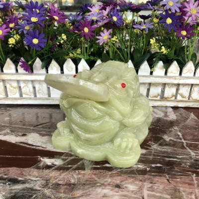 Tượng Cóc Ba Chân, Cóc Ngậm Tiền, Thiềm Thừ phong thủy chiêu tài lộc đá ngọc Onyx - Dài 15 cm
