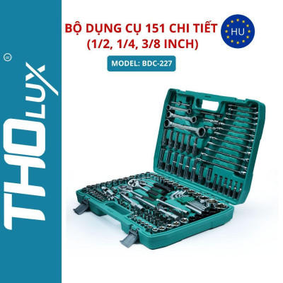 Bộ dụng cụ 151 chi tiết (1/2,1/4,3/8 inch) BDC-227 Tholux đầu tuýp, thanh nối dài, adapter,tay siết