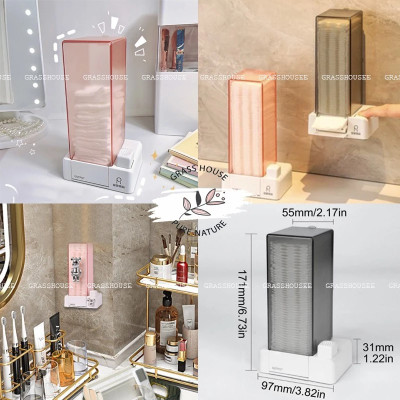 HỘP ĐỰNG BÔNG TẨY TRANG TREO TƯỜNG HOẶC ĐỂ TRÊN BÀN CÓ NÚT BẤM TIỆN DỤNG CHỐNG BỤI