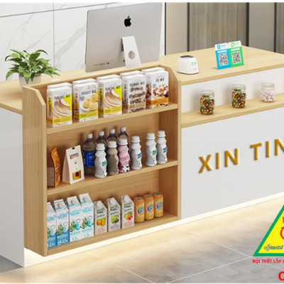 Quầy tính tiền, Bàn thu ngân cho cửa hàng tiện lợi, siêu thị mini QTT432 - NỘI THẤT LẮP RÁP VIENDONGADV