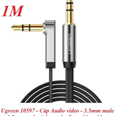 Ugreen UG10597AV119TK 1M màu Đen Cáp âm thanh 2 đầu 3.5mm dương đầu vuông góc mạ vàng - HÀNG CHÍNH HÃNG