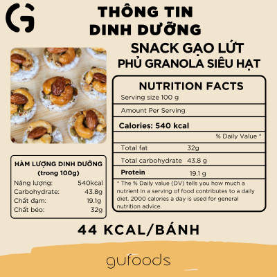 Snack gạo lứt phủ granola siêu hạt GUfoods - Bữa ăn nhẹ tiện lợi, Giàu dinh dưỡng, Ăn vặt healthy, Eat clean, Thuần chay